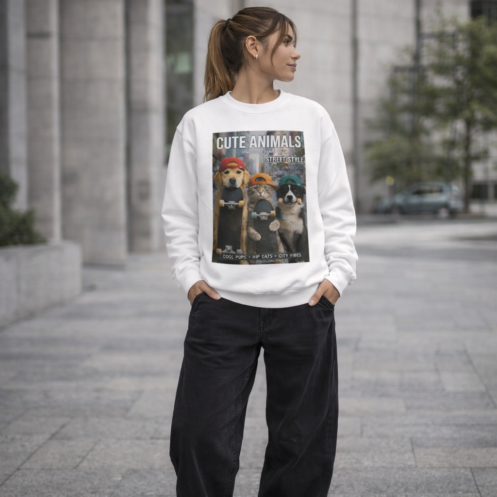 CUTE ANIMALS – Street Style Issue Crewneck Sweatshirt (Unisex)｜ストリートスタイル
