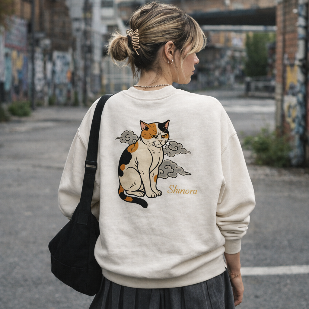 Shinora Guardian Cat “Haku” Crewneck Sweatshirt (Unisex)