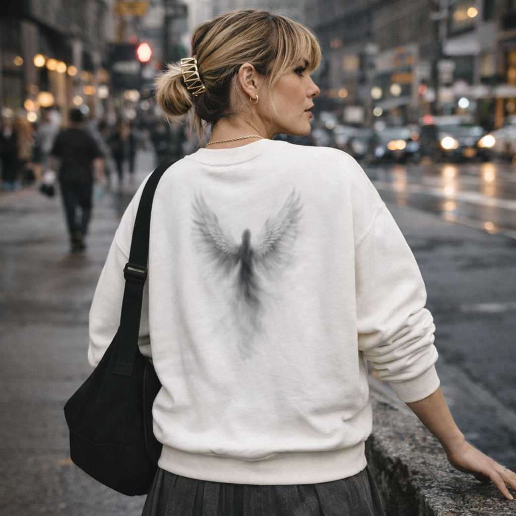 Shinora Veil Wing Crewneck Sweatshirt (Unisex) ｜— 鳥か、天使か