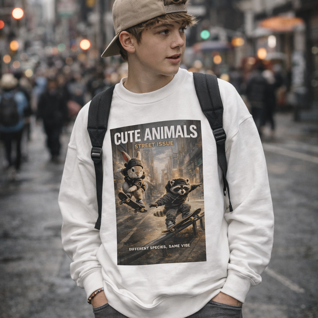 Cute Animals – Street Issue Sweatshirt (Unisex) ｜ストリート雑誌表紙風 クルーネックスウェット