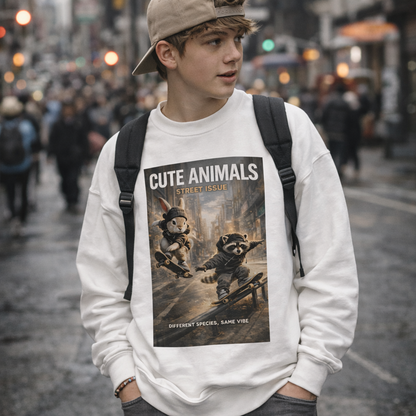 Cute Animals – Street Issue Sweatshirt (Unisex) ｜ストリート雑誌表紙風 クルーネックスウェット