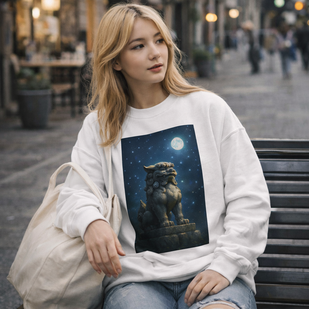 Shinora Moon Guardian Komainu Crewneck Sweatshirt (Unisex) ｜月守の狛犬 クルーネック スウェット（ユニセックス）