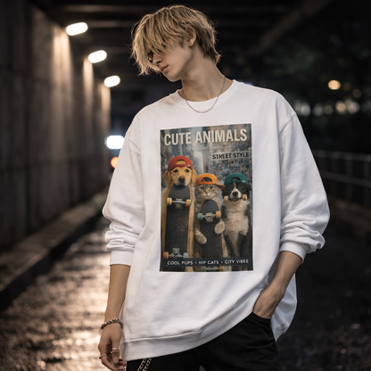 CUTE ANIMALS – Street Style Issue Crewneck Sweatshirt (Unisex)｜ストリートスタイル