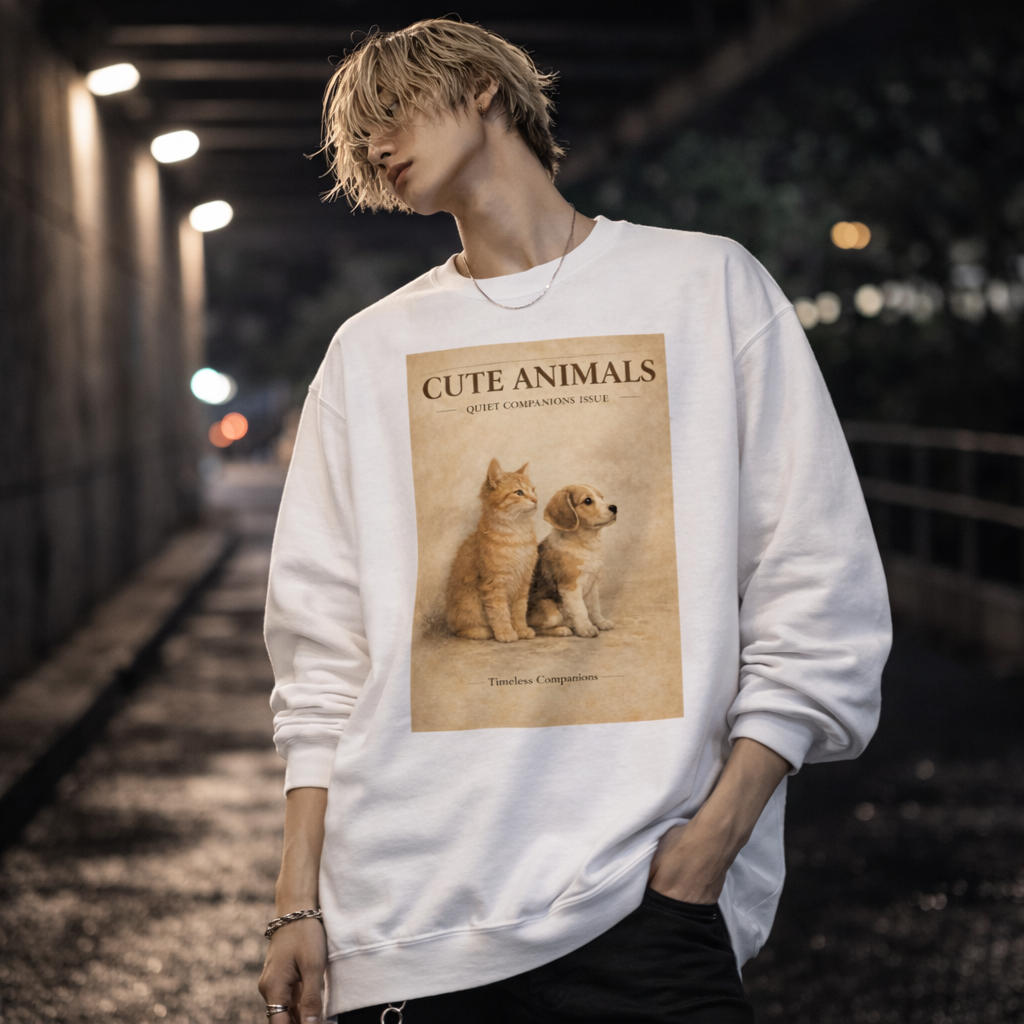 Cute Animals – Timeless Companions Crewneck Sweatshirt (Unisex)｜静かな相棒たち